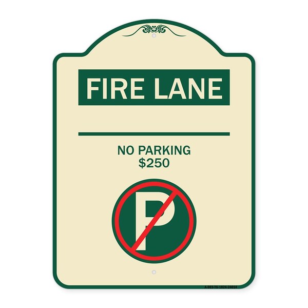 Fire Lane No Parking $250 Fine W/ No Parking Heavy-Gauge Aluminum Sign, 24" x 18", TG-1824-24014